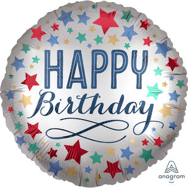 Foil Balloon - "HAPPY Birthday" - stars - 45 cm